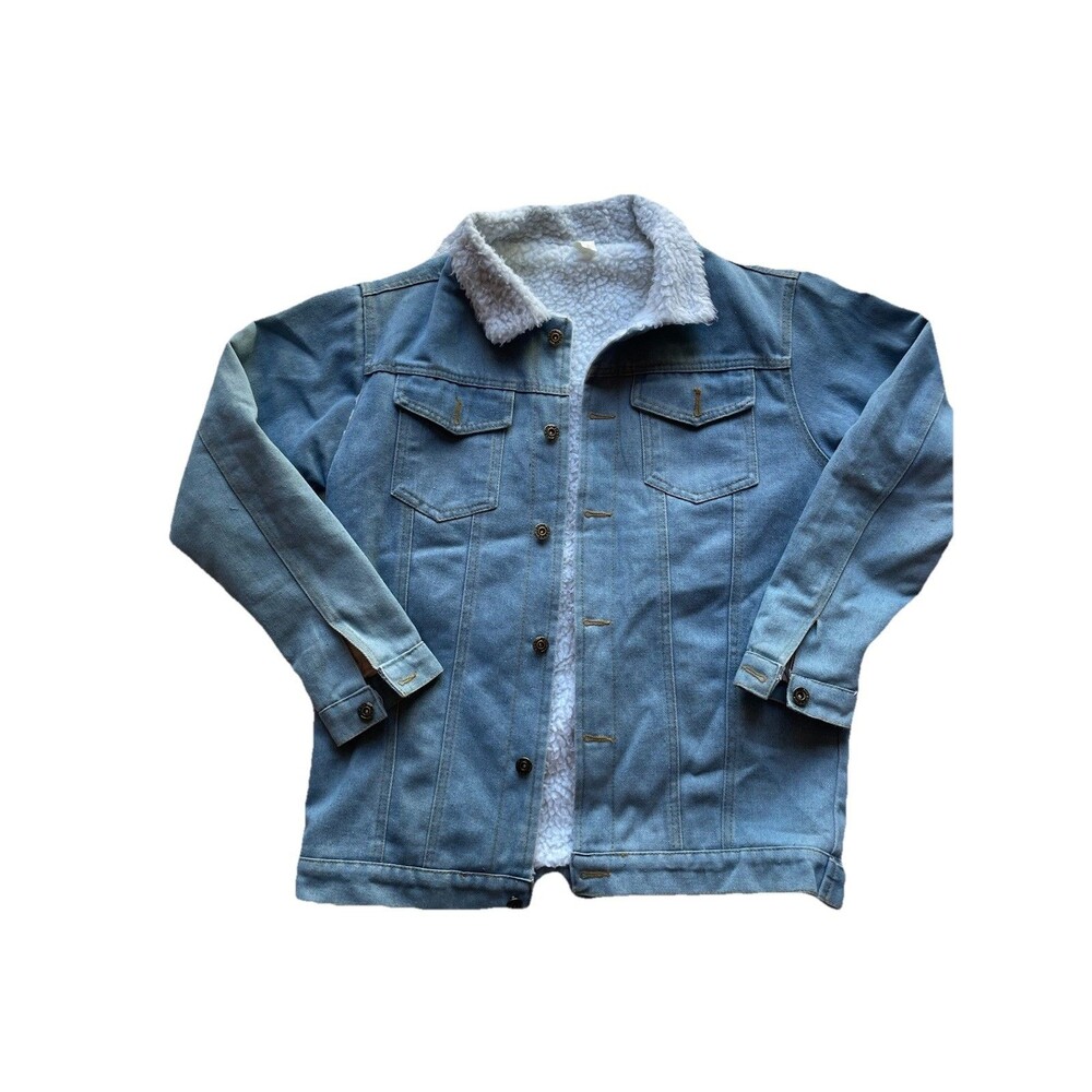Men's Denim Blue Sherpa Lined Jean Jacket Size L